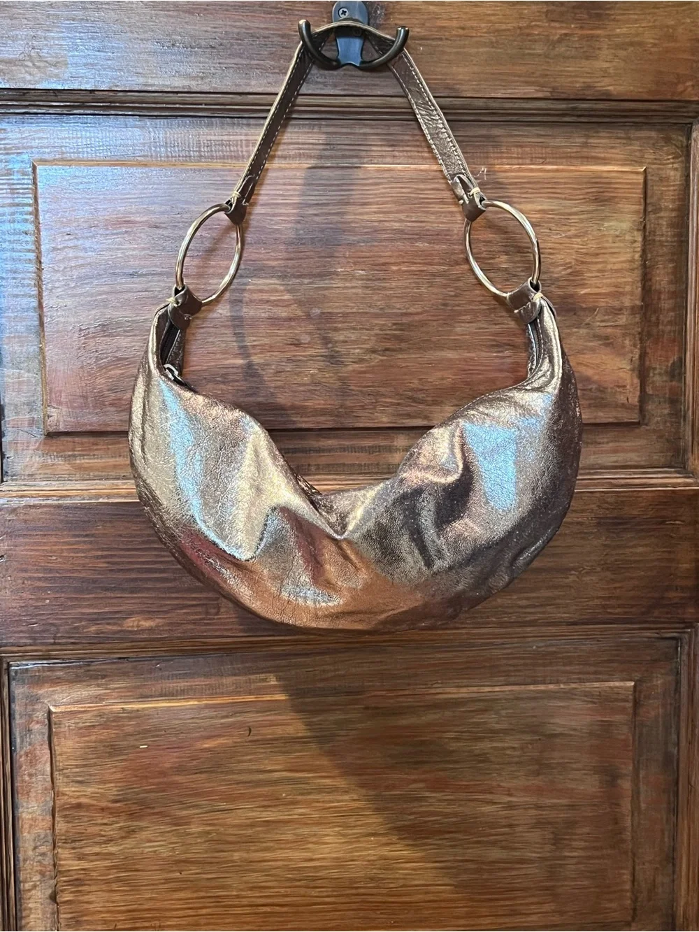 Tano Metallic Silver Crescent Small Shoulder Bag